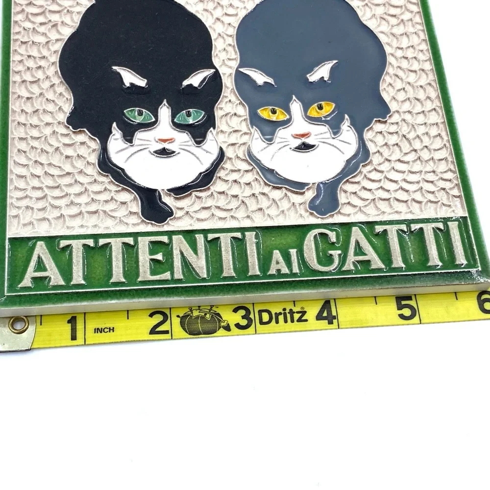 Attenti ai Gatti Cat Ceramic Wall Plaque - Black and Green - Italian Beware Cats - Picture 3 of 3